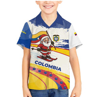 Colombia Christmas Family Matching Mermaid Dress and Hawaiian Shirt with Santa Skiing Colombian Flag and Holiday Ornament - Wonder Print Shop