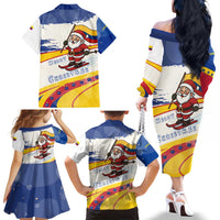 Colombia Christmas Family Matching Off The Shoulder Long Sleeve Dress and Hawaiian Shirt with Santa Skiing Colombian Flag and Holiday Ornament - Wonder Print Shop