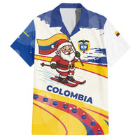 Colombia Christmas Family Matching Off The Shoulder Long Sleeve Dress and Hawaiian Shirt with Santa Skiing Colombian Flag and Holiday Ornament - Wonder Print Shop