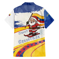 Colombia Christmas Family Matching Off The Shoulder Long Sleeve Dress and Hawaiian Shirt with Santa Skiing Colombian Flag and Holiday Ornament - Wonder Print Shop