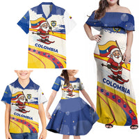 Colombia Christmas Family Matching Off Shoulder Maxi Dress and Hawaiian Shirt with Santa Skiing Colombian Flag and Holiday Ornament - Wonder Print Shop