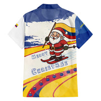 Colombia Christmas Family Matching Off Shoulder Maxi Dress and Hawaiian Shirt with Santa Skiing Colombian Flag and Holiday Ornament - Wonder Print Shop