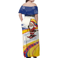 Colombia Christmas Family Matching Off Shoulder Maxi Dress and Hawaiian Shirt with Santa Skiing Colombian Flag and Holiday Ornament - Wonder Print Shop