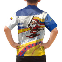 Colombia Christmas Family Matching Short Sleeve Bodycon Dress and Hawaiian Shirt with Santa Skiing Colombian Flag and Holiday Ornament - Wonder Print Shop