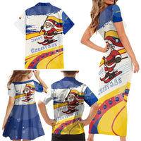 Colombia Christmas Family Matching Short Sleeve Bodycon Dress and Hawaiian Shirt with Santa Skiing Colombian Flag and Holiday Ornament - Wonder Print Shop