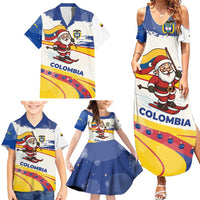 Colombia Christmas Family Matching Summer Maxi Dress and Hawaiian Shirt with Santa Skiing Colombian Flag and Holiday Ornament - Wonder Print Shop