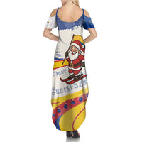 Colombia Christmas Family Matching Summer Maxi Dress and Hawaiian Shirt with Santa Skiing Colombian Flag and Holiday Ornament - Wonder Print Shop