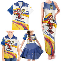 Colombia Christmas Family Matching Tank Maxi Dress and Hawaiian Shirt with Santa Skiing Colombian Flag and Holiday Ornament - Wonder Print Shop