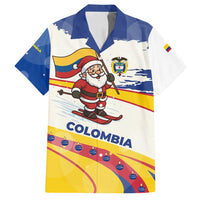 Colombia Christmas Family Matching Tank Maxi Dress and Hawaiian Shirt with Santa Skiing Colombian Flag and Holiday Ornament - Wonder Print Shop