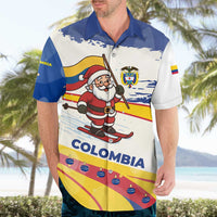 Colombia Christmas Hawaiian Shirt with Santa Skiing Colombian Flag and Holiday Ornament - Wonder Print Shop