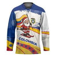 Colombia Christmas Hockey Jersey with Santa Skiing Colombian Flag and Holiday Ornament - Wonder Print Shop