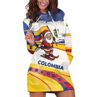 Colombia Christmas Hoodie Dress with Santa Skiing Colombian Flag and Holiday Ornament - Wonder Print Shop