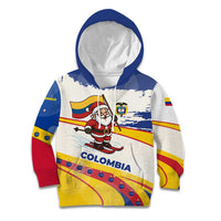 Colombia Christmas Kid Hoodie with Santa Skiing Colombian Flag and Holiday Ornament - Wonder Print Shop