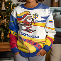 Colombia Christmas Kid Ugly Christmas Sweater with Santa Skiing Colombian Flag and Holiday Ornament - Wonder Print Shop