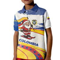 Colombia Christmas Kid Polo Shirt with Santa Skiing Colombian Flag and Holiday Ornament - Wonder Print Shop