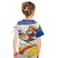 Colombia Christmas Kid T Shirt with Santa Skiing Colombian Flag and Holiday Ornament - Wonder Print Shop