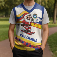 Colombia Christmas Knitted V-Neck Vest with Santa Skiing Colombian Flag and Holiday Ornament - Wonder Print Shop