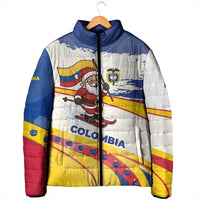 Colombia Christmas Padded Jacket with Santa Skiing Colombian Flag and Holiday Ornament - Wonder Print Shop