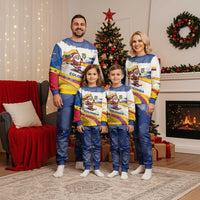 Colombia Christmas Pajama Set with Santa Skiing Colombian Flag and Holiday Ornament - Wonder Print Shop