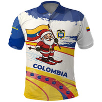 Colombia Christmas Polo Shirt with Santa Skiing Colombian Flag and Holiday Ornament - Wonder Print Shop