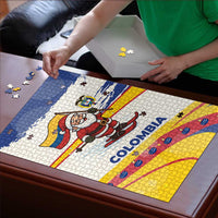 Colombia Christmas Puzzle with Santa Skiing Colombian Flag and Holiday Ornament - Wonder Print Shop