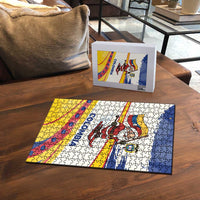 Colombia Christmas Puzzle with Santa Skiing Colombian Flag and Holiday Ornament - Wonder Print Shop