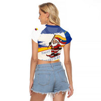 Colombia Christmas Raglan Cropped T Shirt with Santa Skiing Colombian Flag and Holiday Ornament - Wonder Print Shop