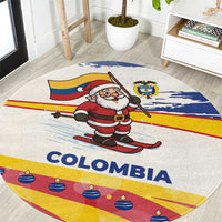 Colombia Christmas Round Carpet with Santa Skiing Colombian Flag and Holiday Ornament - Wonder Print Shop
