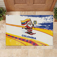 Colombia Christmas Rubber Doormat with Santa Skiing Colombian Flag and Holiday Ornament - Wonder Print Shop