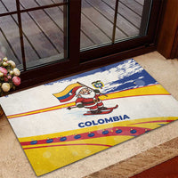 Colombia Christmas Rubber Doormat with Santa Skiing Colombian Flag and Holiday Ornament - Wonder Print Shop