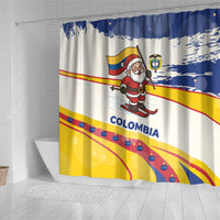Colombia Christmas Shower Curtain with Santa Skiing Colombian Flag and Holiday Ornament - Wonder Print Shop