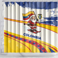 Colombia Christmas Shower Curtain with Santa Skiing Colombian Flag and Holiday Ornament - Wonder Print Shop