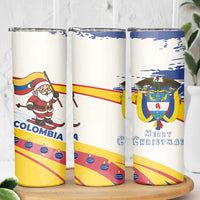 Colombia Christmas Skinny Tumbler with Santa Skiing Colombian Flag and Holiday Ornament - Wonder Print Shop