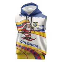 Colombia Christmas Sleeveless Hoodie with Santa Skiing Colombian Flag and Holiday Ornament - Wonder Print Shop