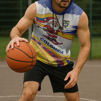 Colombia Christmas Sleeveless Hoodie with Santa Skiing Colombian Flag and Holiday Ornament - Wonder Print Shop