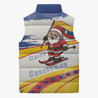 Colombia Christmas Sleeveless Puffer Jacket with Santa Skiing Colombian Flag and Holiday Ornament - Wonder Print Shop