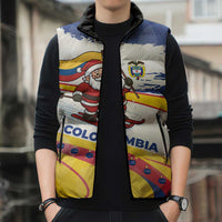 Colombia Christmas Sleeveless Puffer Jacket with Santa Skiing Colombian Flag and Holiday Ornament - Wonder Print Shop