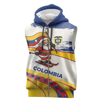 Colombia Christmas Sleeveless Zip Hoodie with Santa Skiing Colombian Flag and Holiday Ornament - Wonder Print Shop