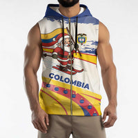 Colombia Christmas Sleeveless Zip Hoodie with Santa Skiing Colombian Flag and Holiday Ornament - Wonder Print Shop