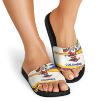 Colombia Christmas Slide Sandals with Santa Skiing Colombian Flag and Holiday Ornament - Wonder Print Shop