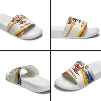 Colombia Christmas Slide Sandals with Santa Skiing Colombian Flag and Holiday Ornament - Wonder Print Shop