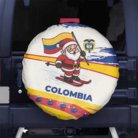 Colombia Christmas Spare Tire Cover with Santa Skiing Colombian Flag and Holiday Ornament - Wonder Print Shop