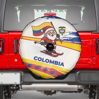 Colombia Christmas Spare Tire Cover with Santa Skiing Colombian Flag and Holiday Ornament - Wonder Print Shop