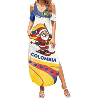 Colombia Christmas Summer Maxi Dress with Santa Skiing Colombian Flag and Holiday Ornament - Wonder Print Shop