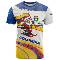 Colombia Christmas T Shirt with Santa Skiing Colombian Flag and Holiday Ornament - Wonder Print Shop