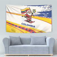 Colombia Christmas Tapestry with Santa Skiing Colombian Flag and Holiday Ornament - Wonder Print Shop