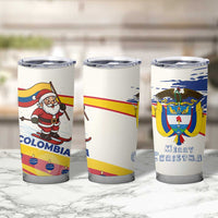 Colombia Christmas Tumbler Cup with Santa Skiing Colombian Flag and Holiday Ornament - Wonder Print Shop