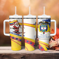 Colombia Christmas Tumbler With Handle with Santa Skiing Colombian Flag and Holiday Ornament - Wonder Print Shop