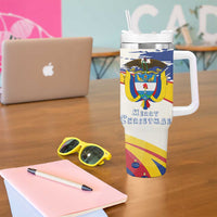 Colombia Christmas Tumbler With Handle with Santa Skiing Colombian Flag and Holiday Ornament - Wonder Print Shop