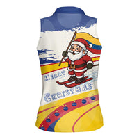 Colombia Christmas Women Sleeveless Polo Shirt with Santa Skiing Colombian Flag and Holiday Ornament - Wonder Print Shop
